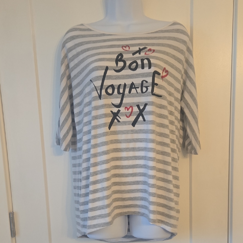 Suzy Shier Classic Gray and White Striped Tee